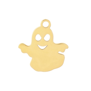 Polished gold stainless steel ghost pendant for Halloween jewelry making on white background