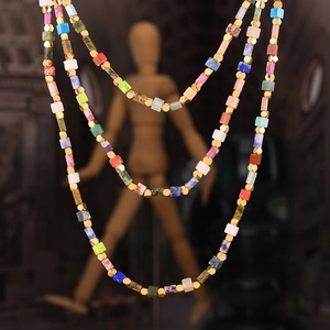 Colorful natural stone abacus bead necklace with gold titanium steel accents for women