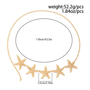 Detail of gold starfish body chain with 5.5cm charms and 110cm length measurements