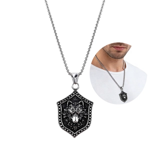Men's Viking Wolf Shield Pendant Necklace Retro Stainless Steel Nordic Celtic Style Punk Jewelry