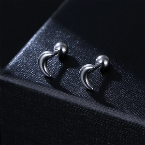 Polished silver crescent moon stud earrings with screw ball backs for women and men