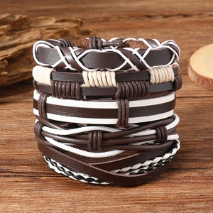 Men's Retro Multi-layer Braided Cowhide Leather Bracelets Adjustable Wax Rope Cotton Thread Handmade Bohemian Style
