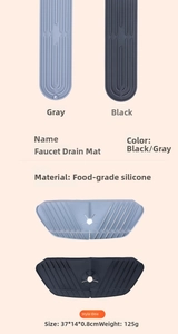 Close-up of food-grade silicone faucet mat showing gray and black color options