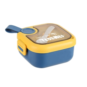 Blue and yellow square 304 stainless steel lunch box for kids with spoon and handle