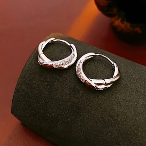 Twisted Round Hoop Earrings With 925 Sterling Silver Earring Post Copper Zircon Fashion Chic Jewelry For Women