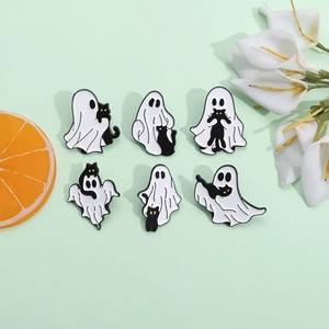 Halloween Ghost Black Cat Enamel Pin Brooch Zinc Alloy Cartoon Cute Novelty Backpack Apparel Decorative Gift Accessory