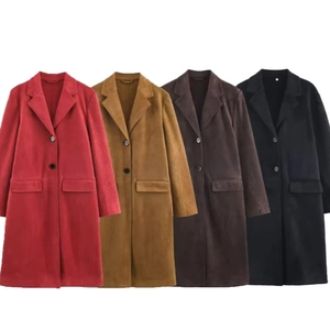 Women Suede Effect Mid Length Coat Lapel Collar Single Breasted Long Sleeve Outwear Jacket With Flap Pockets Elegant Casual