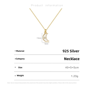Detailed size specifications of the S925 sterling silver crescent moon stone necklace
