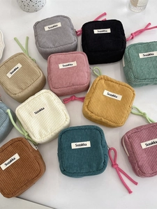 Corduroy Mini Square Storage Pouch Zipper Coin Purse Lipstick Makeup Bag Portable Travel Organizer For Women