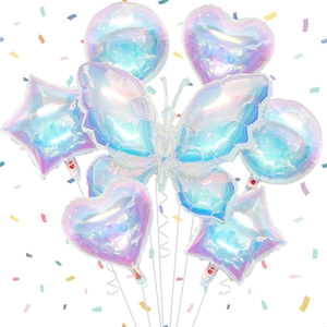 Iridescent Foil Balloons Butterfly Heart Star Holographic Gradient Birthday Wedding Party Decoration