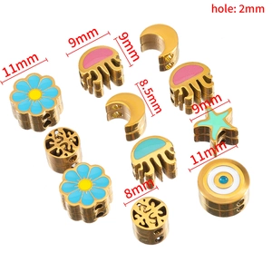 Enameled stainless steel flower spacer beads for DIY jewelry making with 2mm holes
