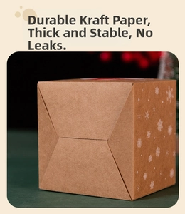 Detail of thickened kraft paper base for stable Christmas gift box with snowflake print