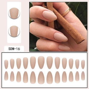 Detail view of SDM-16 matte nude almond press-on nails set including 24 pieces