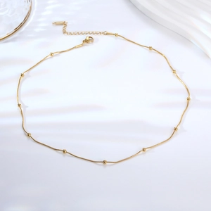 Minimalist 18K gold plated stainless steel snake chain necklace with small metal beads