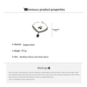 Detail specifications of copper zircon necklace set with 30.1g weight and 43cm length