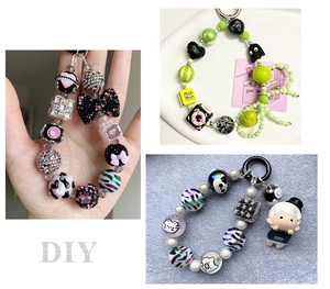 DIY colorful pumpkin beads used in three different custom phone strap accessory designs