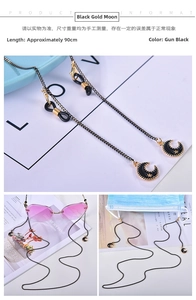 Gunmetal multipurpose glasses and mask chain with moon and star charms in 90cm length