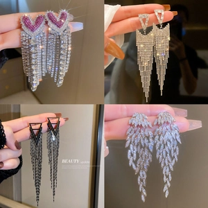 Elegant geometric fringe earrings with rhinestones and faux pearls in four styles