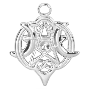 Polished silver stainless steel star and moon pendant with 18k vacuum plating finish
