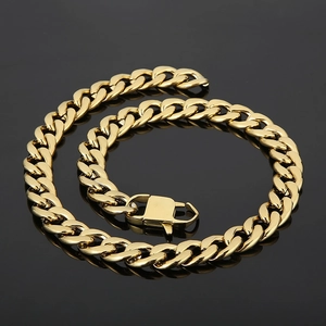 Men's gold-plated Cuban link chain necklace and bracelet set with secure clasp