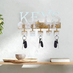 DIY KEYS Wand-Schlüsselhalter aus Harz mit Goldflocken und fünf Haken für die Dekoration