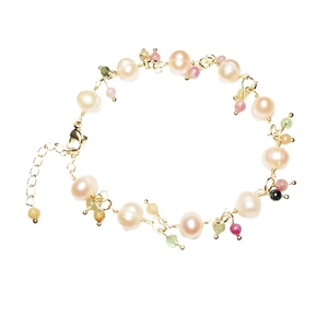 Elegant freshwater pearl bracelet with colorful tourmaline and labradorite gemstones