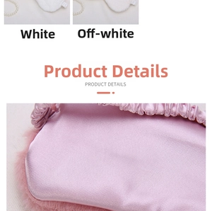 Detail view of plush faux fur eye mask with soft satin lining for comfortable sleeping