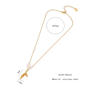 Detailed size specifications for the stainless steel fishtail necklace with pearls