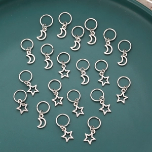 20pcs silver star and moon charms with rings for DIY hair braiding and jewelry crafts