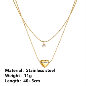 Detailed specs of double-layer stainless steel heart necklace with size and weight data