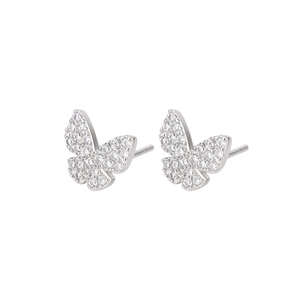 Elegant S925 silver butterfly stud earrings with sparkling cubic zirconia pavé stones