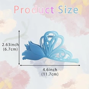 Detailed dimensions of blue matte tulip hair claw clip measuring 4.6 by 2.6 inches