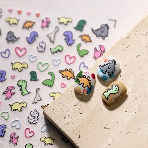 Nail Art Stickers 3D Relief Ultra Thin Self Adhesive Cartoon Dinosaur Heart Pattern Colorful DIY Manicure Decoration