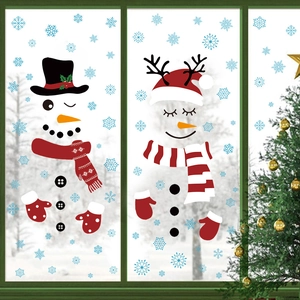 Christmas snowman window stickers set with snowflakes and reindeer antlers for home decor