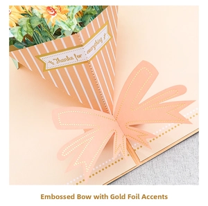 Detailed 3D sunflower bouquet card with gold foil bow and Thanks For Everything text
