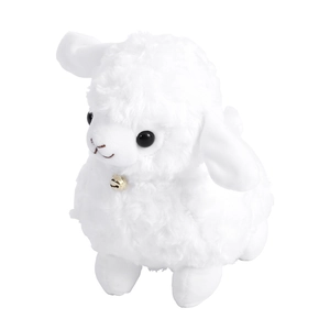 Cute white plush sheep toy with golden bell and soft woolly texture for children