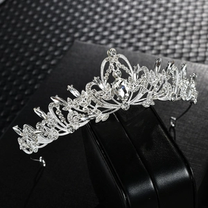 Silver bridal tiara with baroque zircons and intricate floral vine alloy design