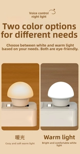 Voice-controlled USB night light showing warm and cool dual color modes on a desk