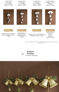 Detailed size chart for Christmas hanging bell ornaments in gold and white plush styles