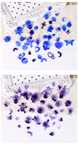 Macro view of blue and purple gradient skull and star shaped resin earring charms