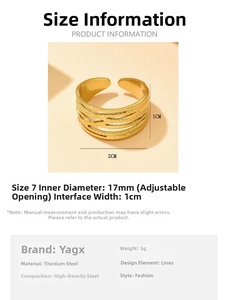 Detailed size guide for gold-plated stainless steel multi-layer crossover open ring