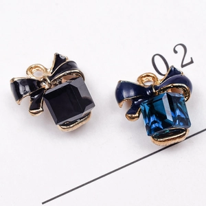 Bowknot gift box alloy charms with crystal inlays for DIY jewelry earrings and hair accessories