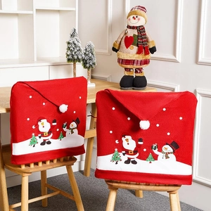 Set of 2 Christmas Santa and Snowman non-woven chair covers in festive red and white