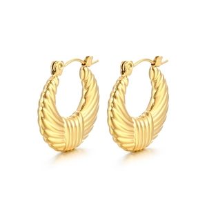18k gold plated stainless steel U-shaped croissant hoop earrings with spiral texture