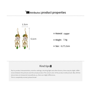Detailed specifications of Chinese style tassel earrings with jade-like ring and size info