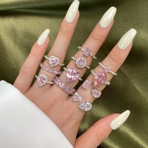 925 Sterling Silver Rings For Women Pink White Cubic Zirconia Heart Pear Cut Wedding Engagement Fashion Jewelry
