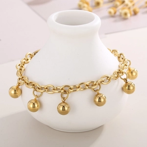 Bracciale a catena minimalista in acciaio al titanio dorato con ciondoli a sfera