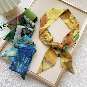 Artistic Van Gogh silk scarves collection with floral sunflower and starry night patterns