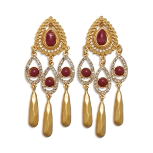 Boucles d'oreilles vintage style palais doré avec résine rouge et glands en métal