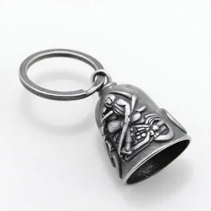 Vintage stainless steel motorcycle bell pendant with relief grim reaper design